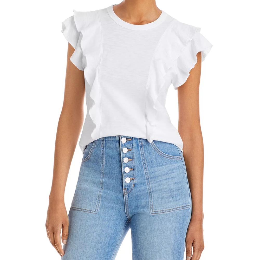VERONICA BEARD Jean White Bea Short
Sleeve Ruffle Tee NWT